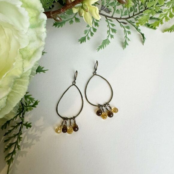 ANTHROPOLOGIE earrings | Delicate amber hue stone drops - Picture 2 of 7